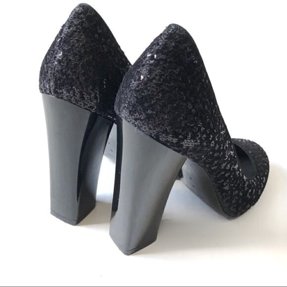 sigerson Morrison Black Pumps Shoes Genuine Suede & Sequins Block High Heels 9 - Picture 10 of 12